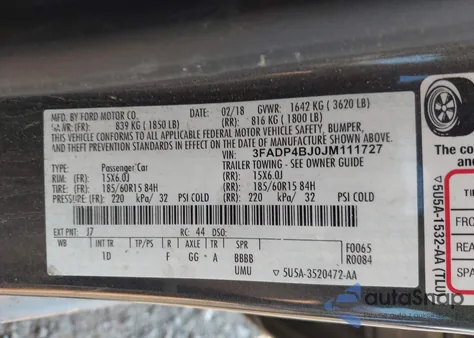 2018 Ford Fiesta Se from USA, damaged, VIN 3FADP4BJ0JM111727